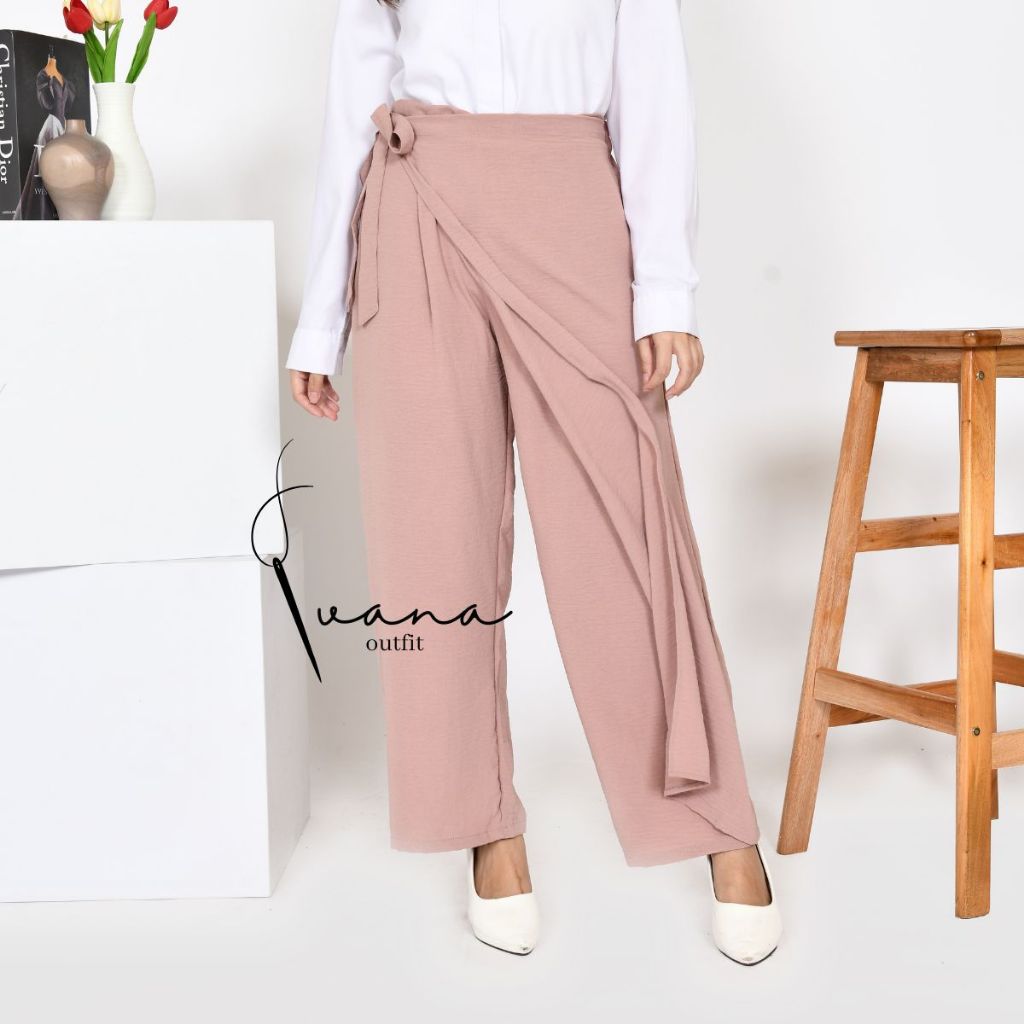 TIED KULOT ROK CELANA TAUPE MAGNOLIA CRINKLE AIRFLOW