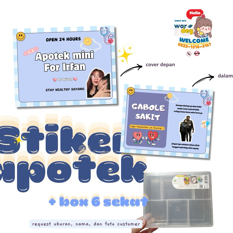 

STIKER APOTEK MINI + BOX 6 Sekat | D.3 CUSTOM NAMA DAN FOTO