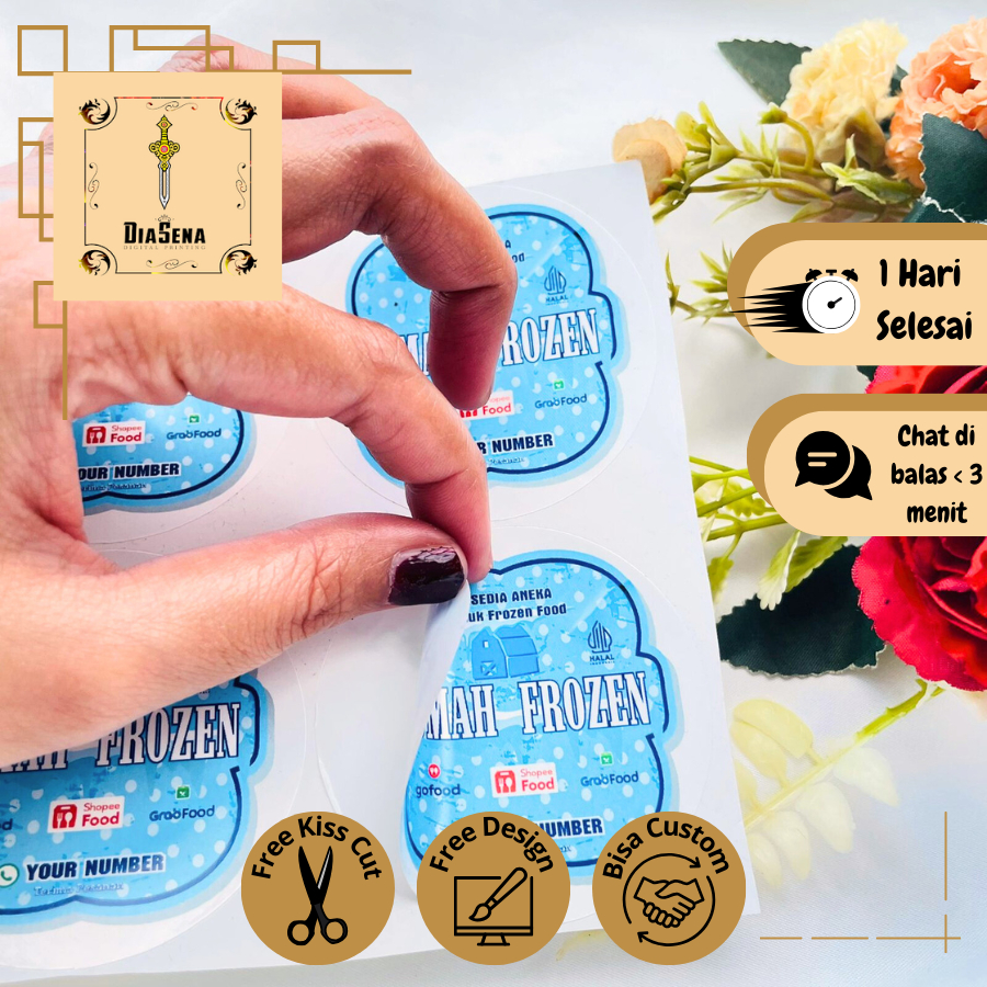 

5-8 Diasena Sticker Vinyl Frozen Food Bulat Label Kemasan Makanan Simpan Beku Basah Diameter Sedang