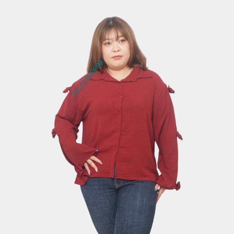 Atasan Oversize Blouse Lengan Pita Blus Kekinian Kemeja Wanita Ld120 Cringkel Hijab Muslimah Cod