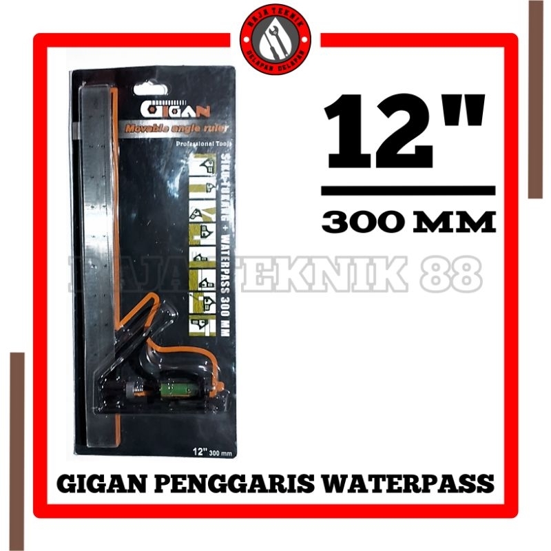 

GIGAN Penggaris Mistar Siku Stainless Steel 30cm + Waterpass Meter Tukang