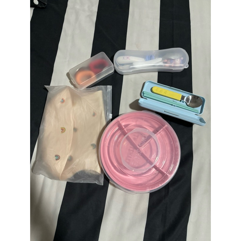 set sendok bib slabber piring sekat garpu sumpit traveling anak toddler