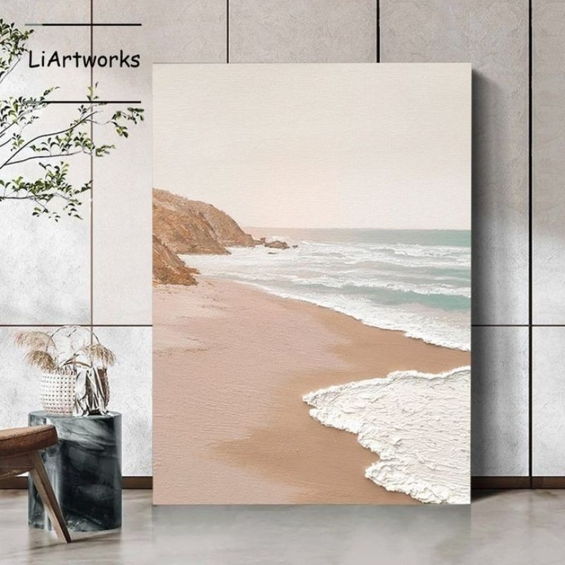 lukisan minimalis pantai cat timbul