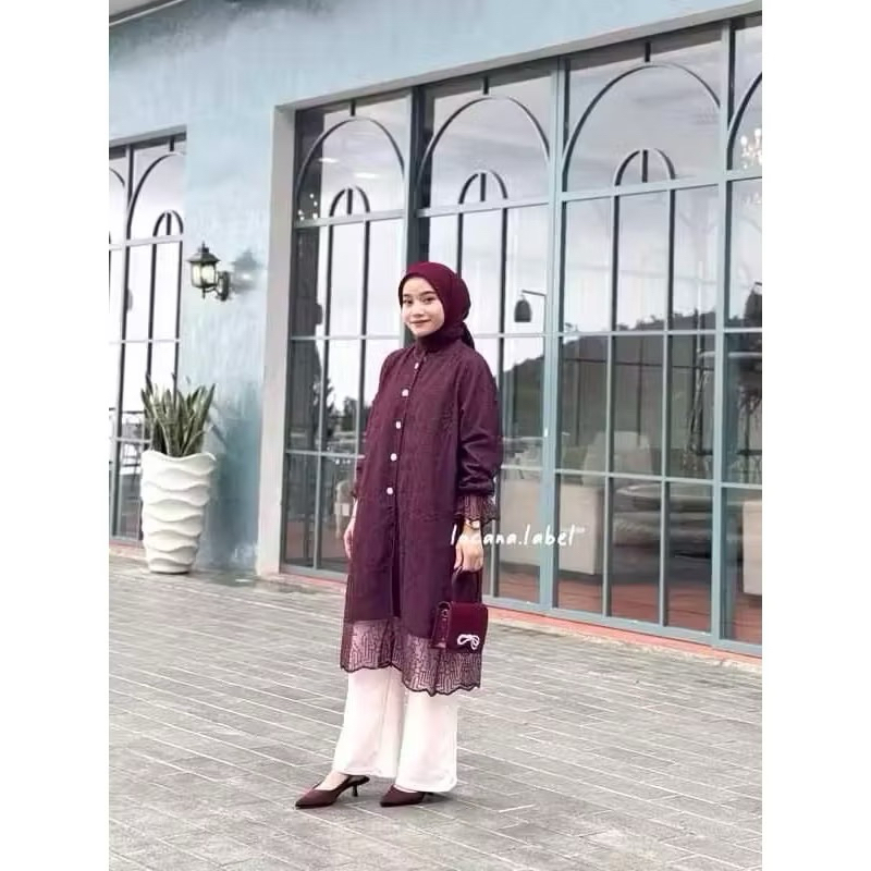 ALUNA LONG TUNIK BUSUI FRIENDLY TUNIK BROKAT-ATASAN WANITA