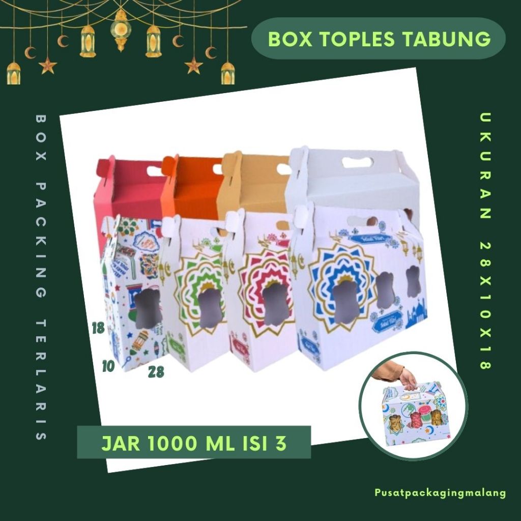 

Box Jinjing Kuker 28x10x18 Jinjing Jar (KUKER TOPLES JAR 1000ml ISI 3) Box Jinjing Kardus Lebaran Idul Fitri Hampers Polos/Motif