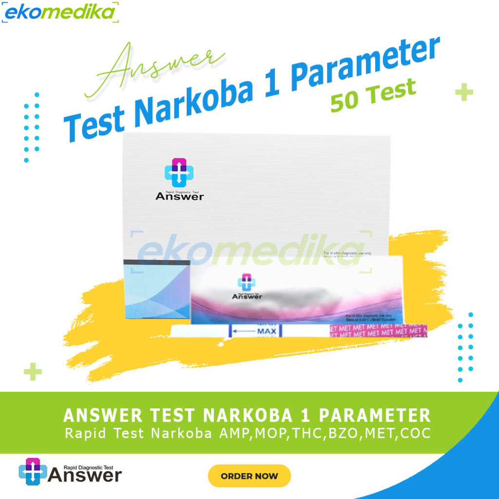 Rapid test Narkoba 1 Parameter  / Drug Test ANSWER AMP-MOP-THC-MET-BZO-COC Strip isi 50 / Cassette i