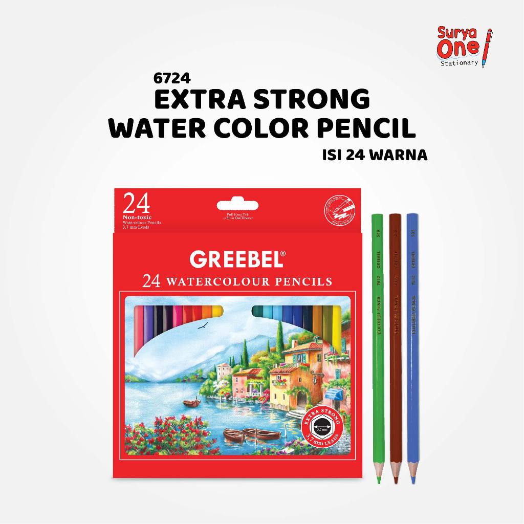 Pensil Warna Extra Strong Water Colour Greebel (6724) 24 Warna / Water Color Pencil Suryaone