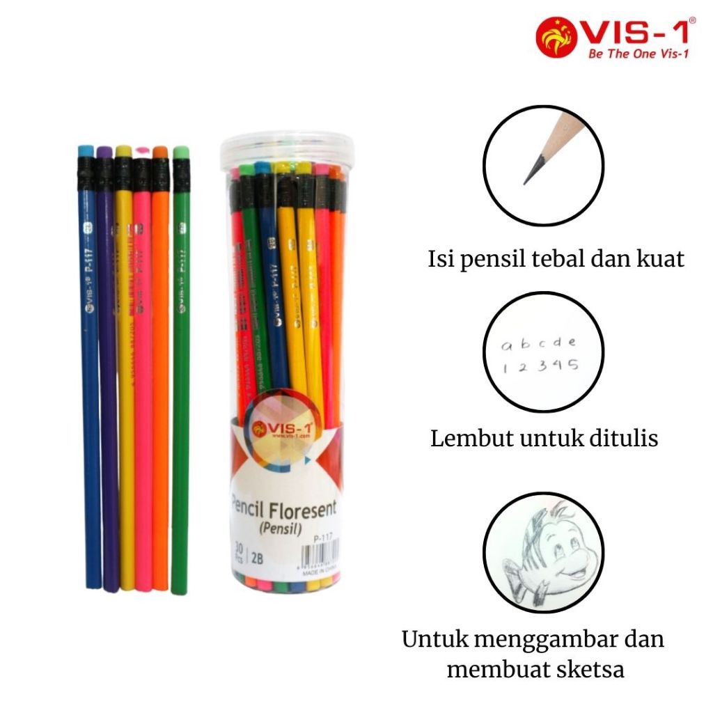 

VIS-1 Pensil Florescent Tabung 2B P-117 / Florescent Pencil / 1tabung 30pcs