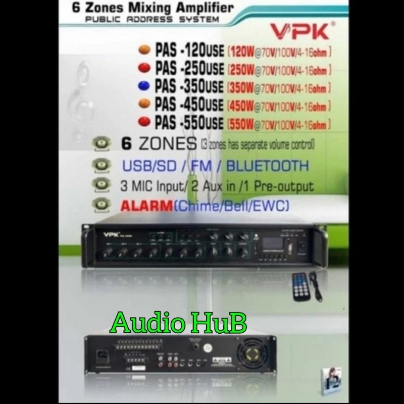 VPK PAS 350 USE Amplifier Usb Bluetooth 6 Zones Ampli  VPK PAS350USE Original