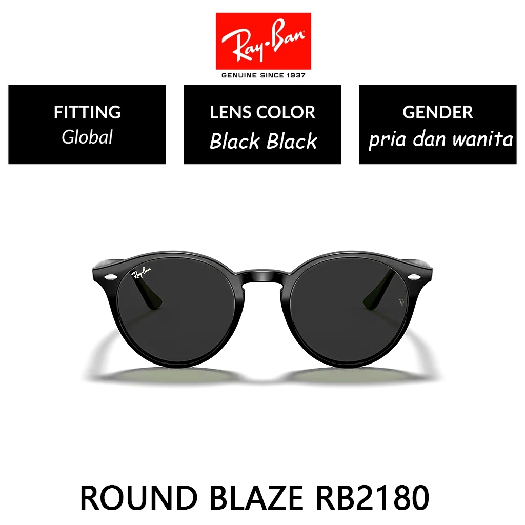 100% Original Kacamata Hitam ray ban round blaze RB2180 Sunglasses Black pria wanita Havana Brown