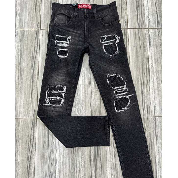 CELANA JEANS BLACK WASH ,BLACK BIKKERS,CELANA JEANS PANJANG MODEL RIPPED TIDAK TEMBUS