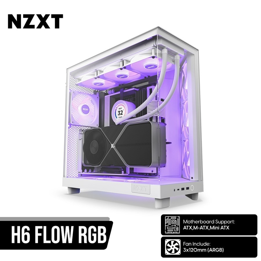 NZXT H6 Flow RGB Compact Dual-Chamber Mid-Tower Airflow ATX Case