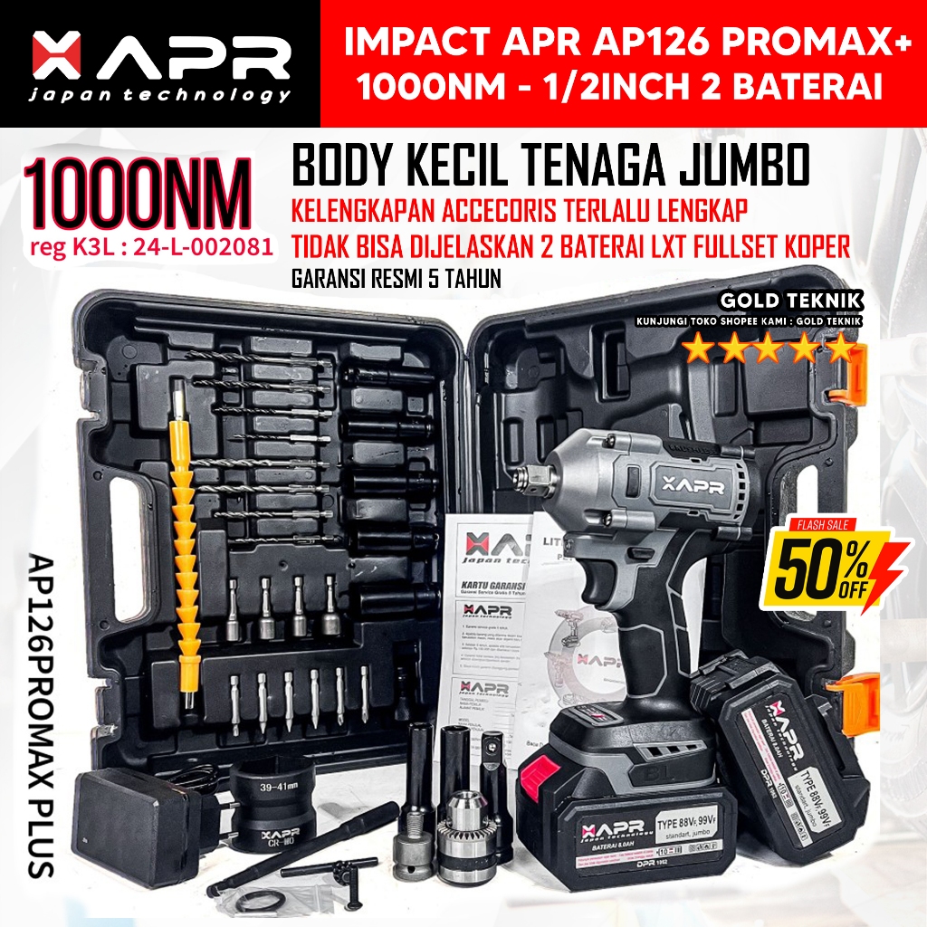 NEW APR Impact Wrench 1000NM AP126 PROMAX+ pembuka roda ban motor mobil cvt brushless original