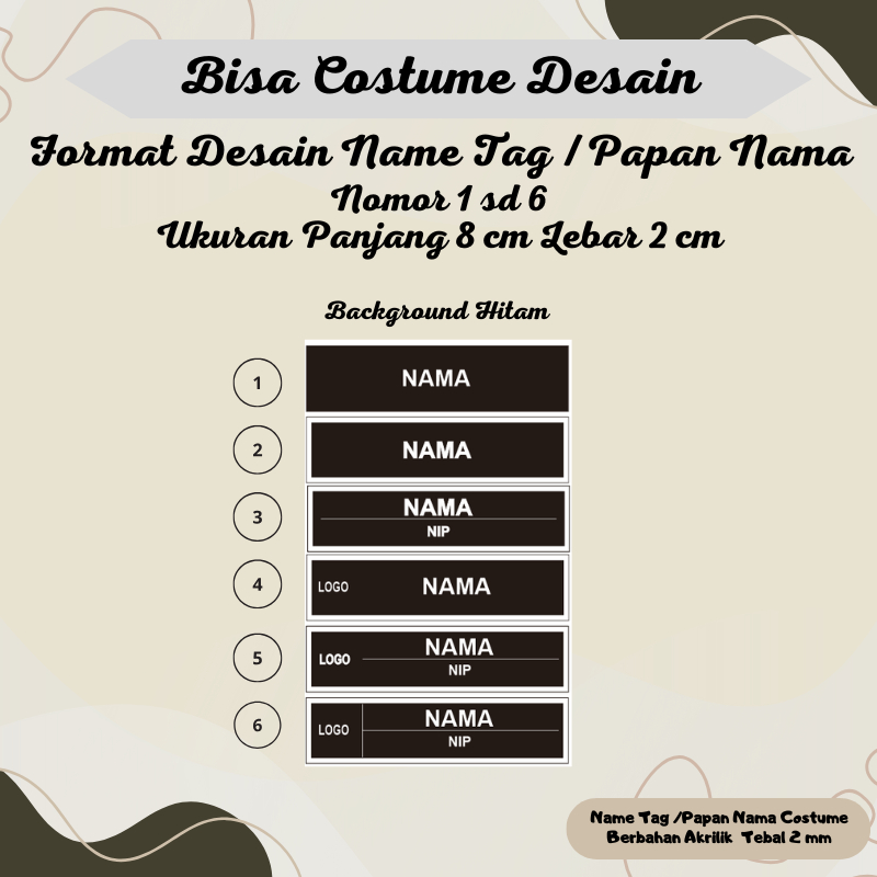 

Name Tag Grafir Hitam DOFF Laser CNC MURAH ( Nametag Ukir/Laser, Papan Nama Persit, PNS, PDH, TNI/POLRI) Bisa Costume Desain Name Tag / Papan Nama 8 cm Lebar 2 cm