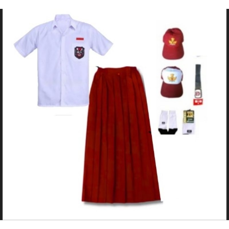 seragam SD kemeja Anak Putih dan Rok Merah