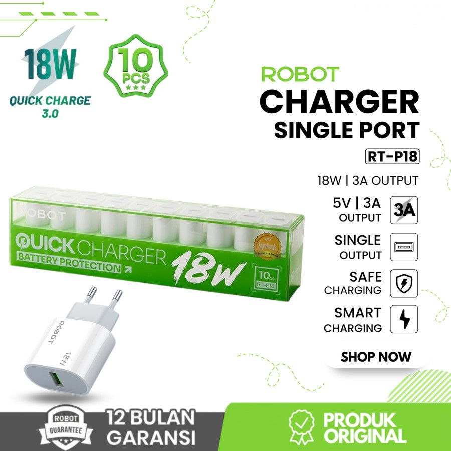 ROBOT RT-P18 Smart Phone Charger 18W QC3.0 Quick Charging Battery Protection