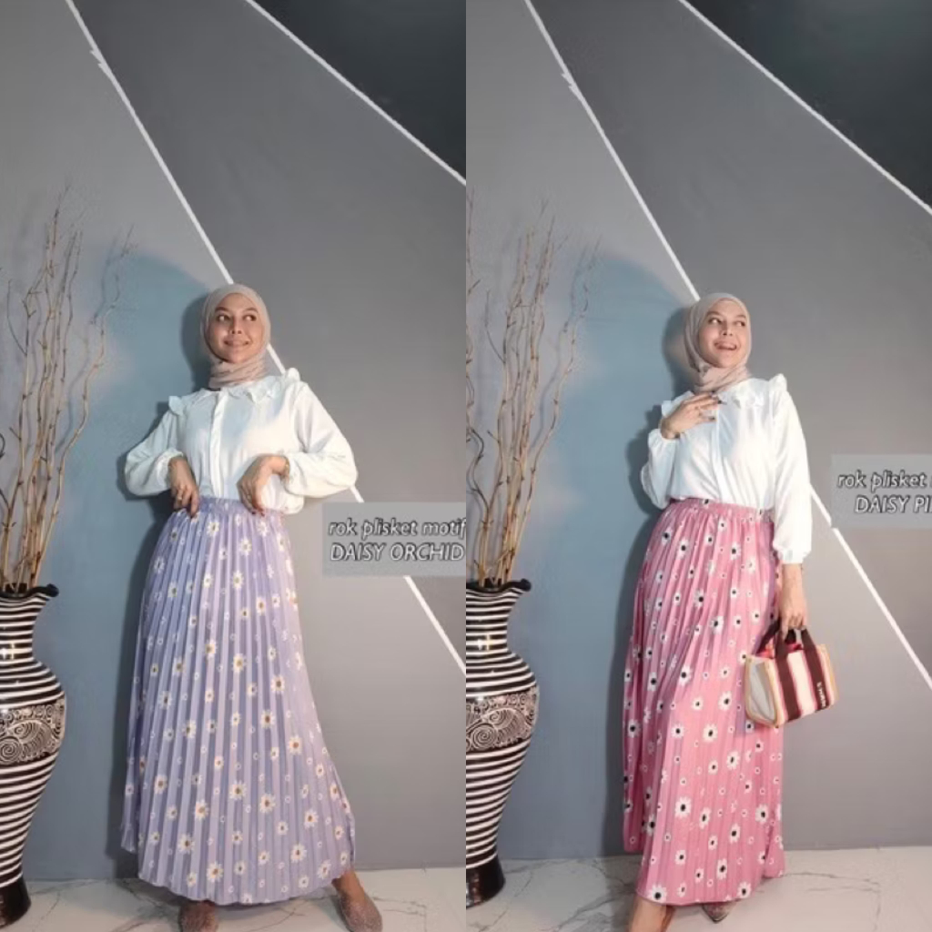 Rok Motif Plisket Premium/Rok Plisket Korea Look/Pleated Skirt Jumbo Panjang/Skirt Motif Cewek