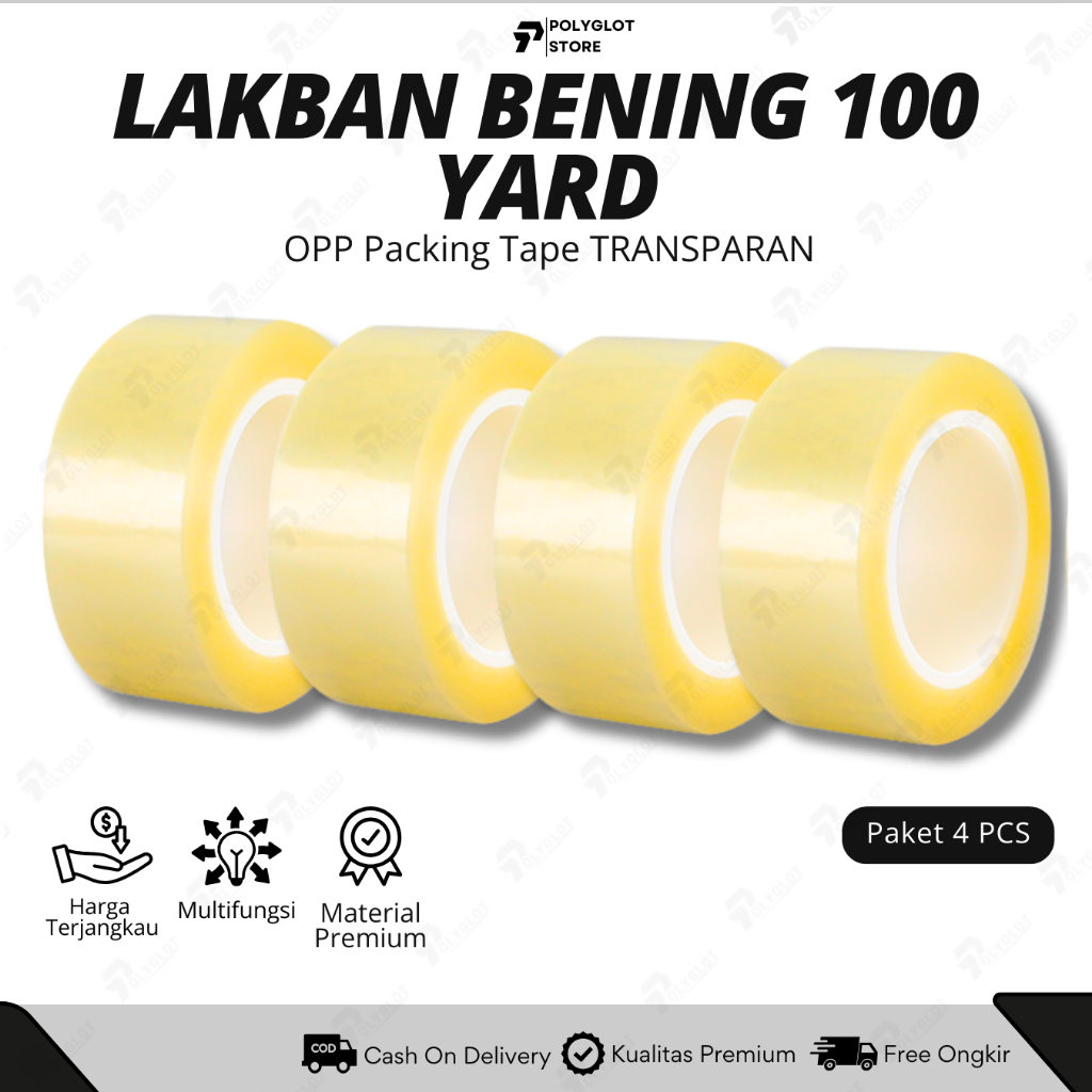 

Paket Isi 4 Pcs Lakban Bening - Lakban Ekonomis 45 mm x 100 Yard Termurah