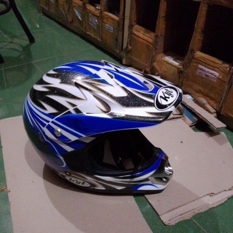 HELM CROSA KYT BLUE BLACK METALIC BBIRU PUTIH UKURAN L DOT L MURAH TAMPA DUS KYT
