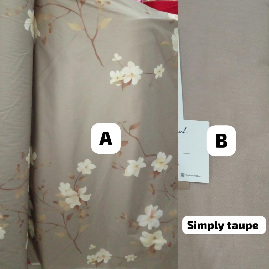 Teo&Kim Bedding Sprei Pesanan Kak Reganita Grey Flower + Simply Taupe