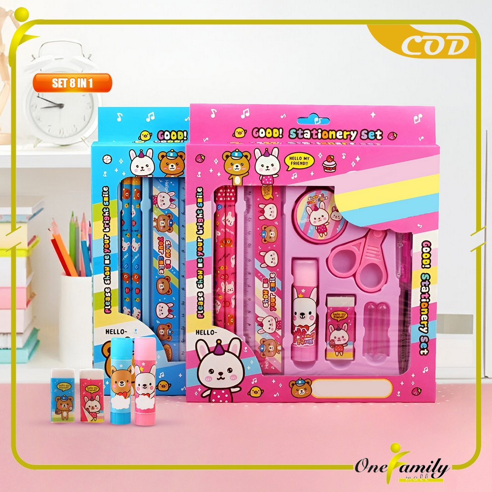 

ONE-A26 Alat Tulis Set 8in1 Karakter Stationery Kids / Paket Alat Tulis Anak TK / Set School Supplies for Child Writing Gift Eraser Ruler