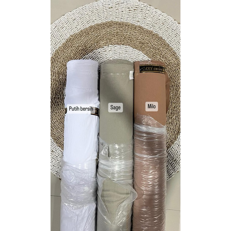 KAIN CRINKLE AIRFLOW SUPERIOR QUALITY 1 ROLL WARNA PUTIH BERSIH,SAGE,KUNYIT, Lebar 150 cm, Panjang 6