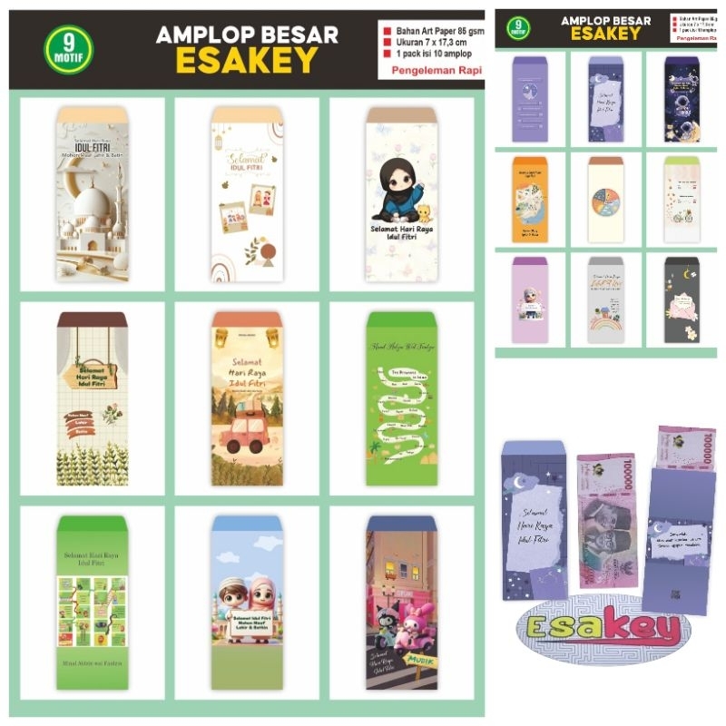 

(180 Pcs) 1 Set Amplop Lebaran Besar Aesthetic (18 Variasi Gambar)