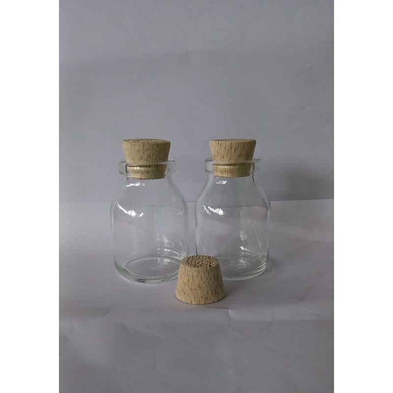 Botol kaca 50ML Tutup kayu LUBANG BESAR 2,4CM
