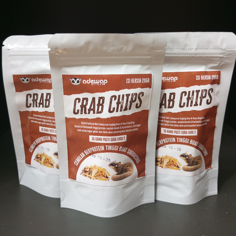 ADEWAP GLIDER Crab Chips Camilan Protein Sugar Glider Rasa Kepiting - 20gr
