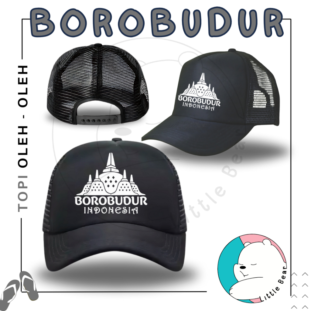 Littlebear Topi Souvenir Borobudur - Topi Trucker Oleh Oleh Borobudur Motif 1