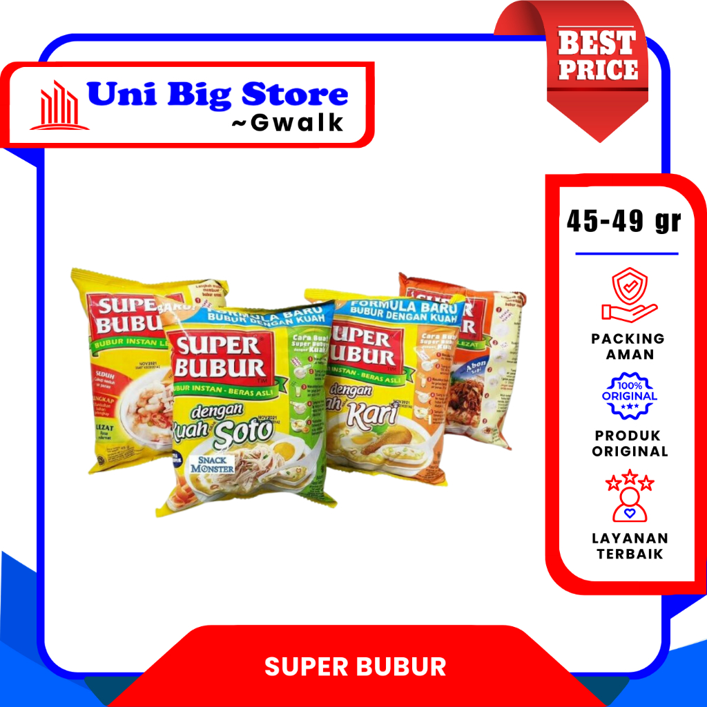 

SUPER BUBUR INSTAN AYAM - ABON SAPI - KUAH SOTO - KUAH KARI - 45-49 gr