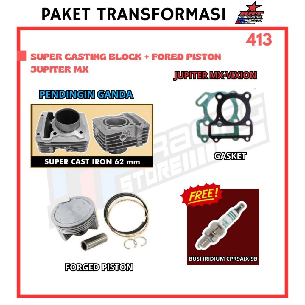 Paket Bore UP Jupiter MX / VIXION - Blok Piston 62 MM - BRT Promo 413