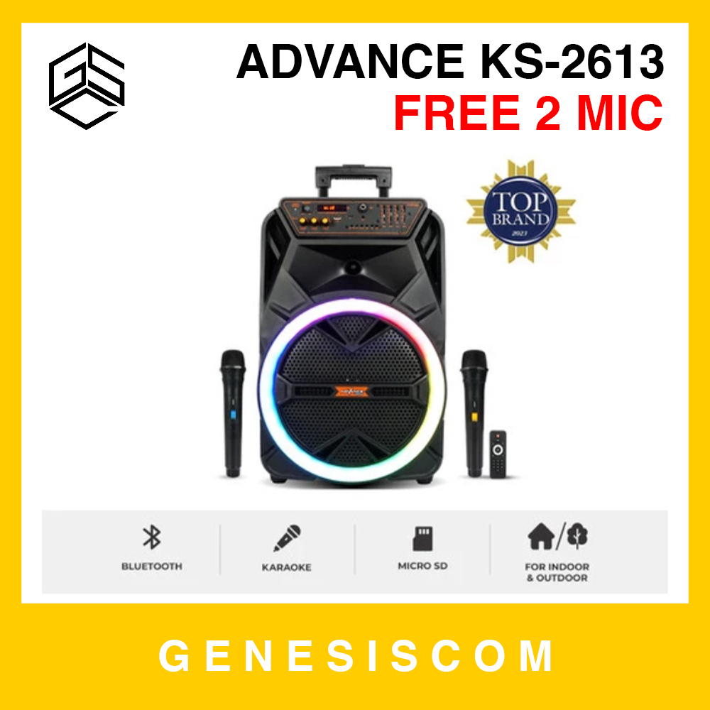Speaker ADVANCE Digitals KS-2613 Meeting Bluetooth Portable 12" Inch - Free 2 Mic Wireless + Remote 