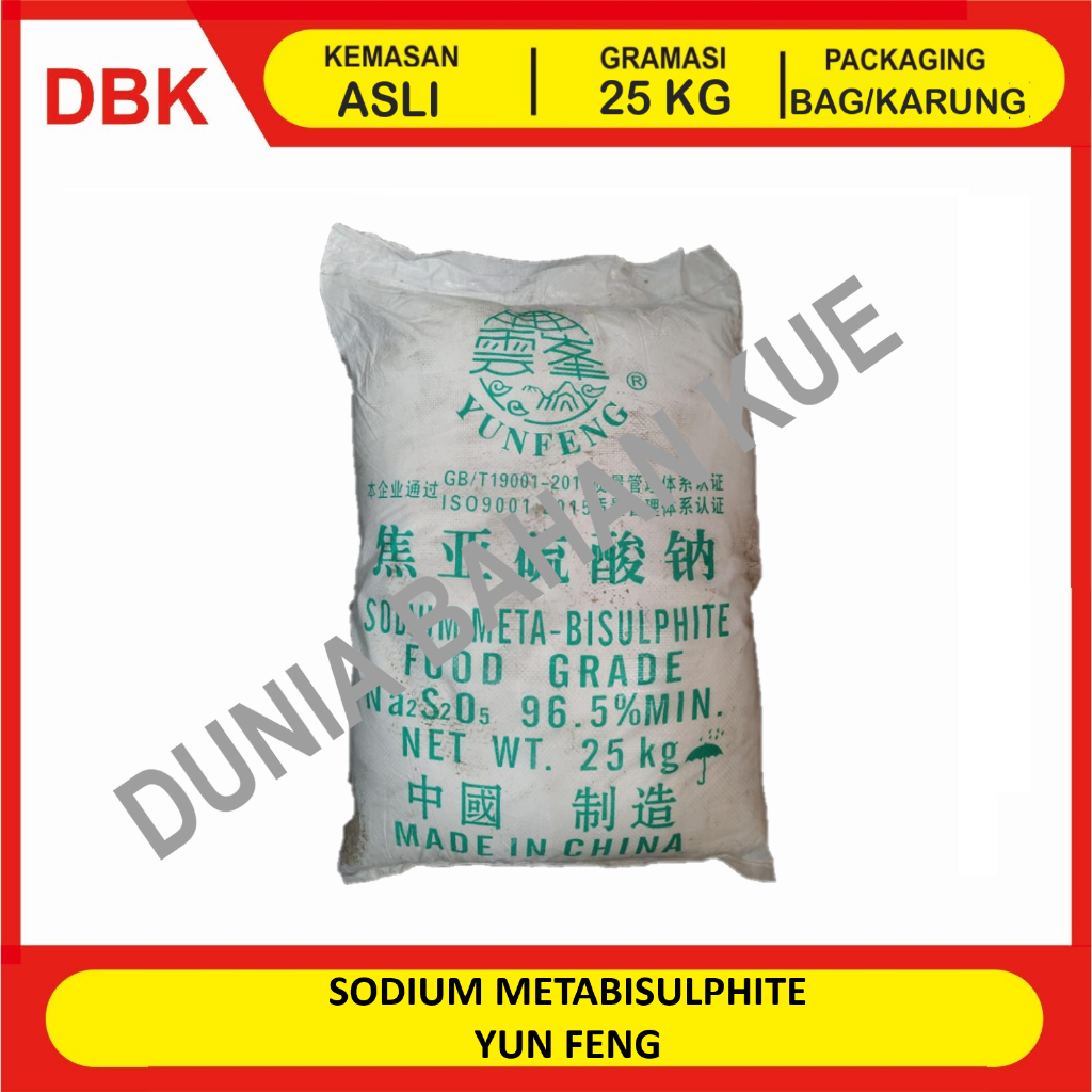 

(KHUSUS INSTANT/GOSEND) SODIUM METABISULPHITE YUN FENG - 1 BAG 25 KG / SODIUM METABISULFIT YUNFENG / SMS / NATRIUM