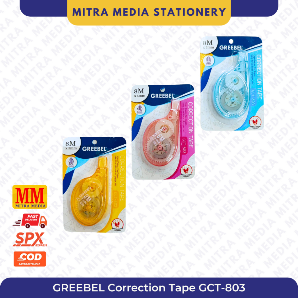 

Greebel Correction tape GCT-803 / Tipe-x Roll Kertas 8m x 5mm Greebel Non Toxic 803