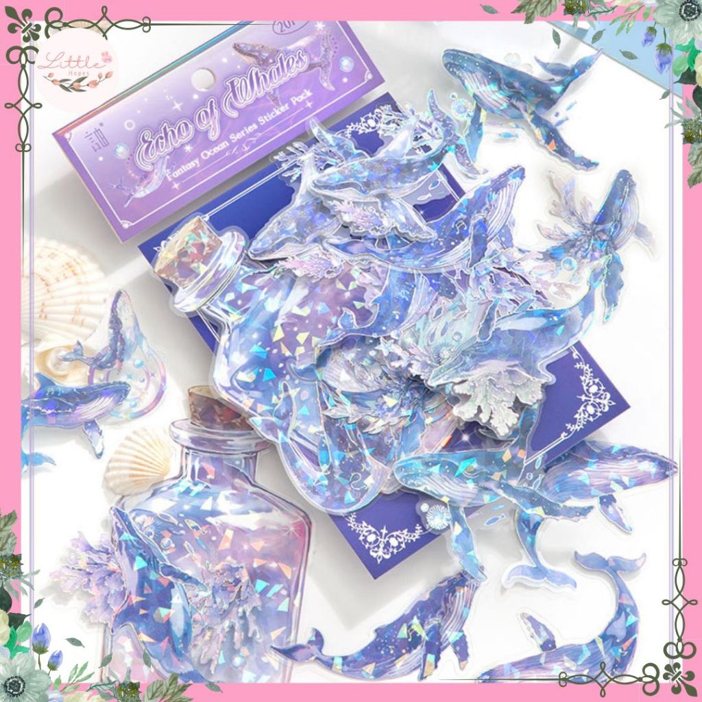 

HOLOGRAM PET Sticker Pack Korean Shining Scrapbook Journal Fantasy Ocean Mermaid Whale Notebook