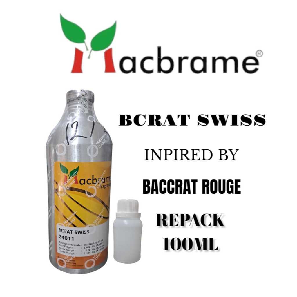 (100 ML) BCRAT SWISS REPACK MACBRAME. BACCARAT BIBIT PARFUM MURNI 100%.