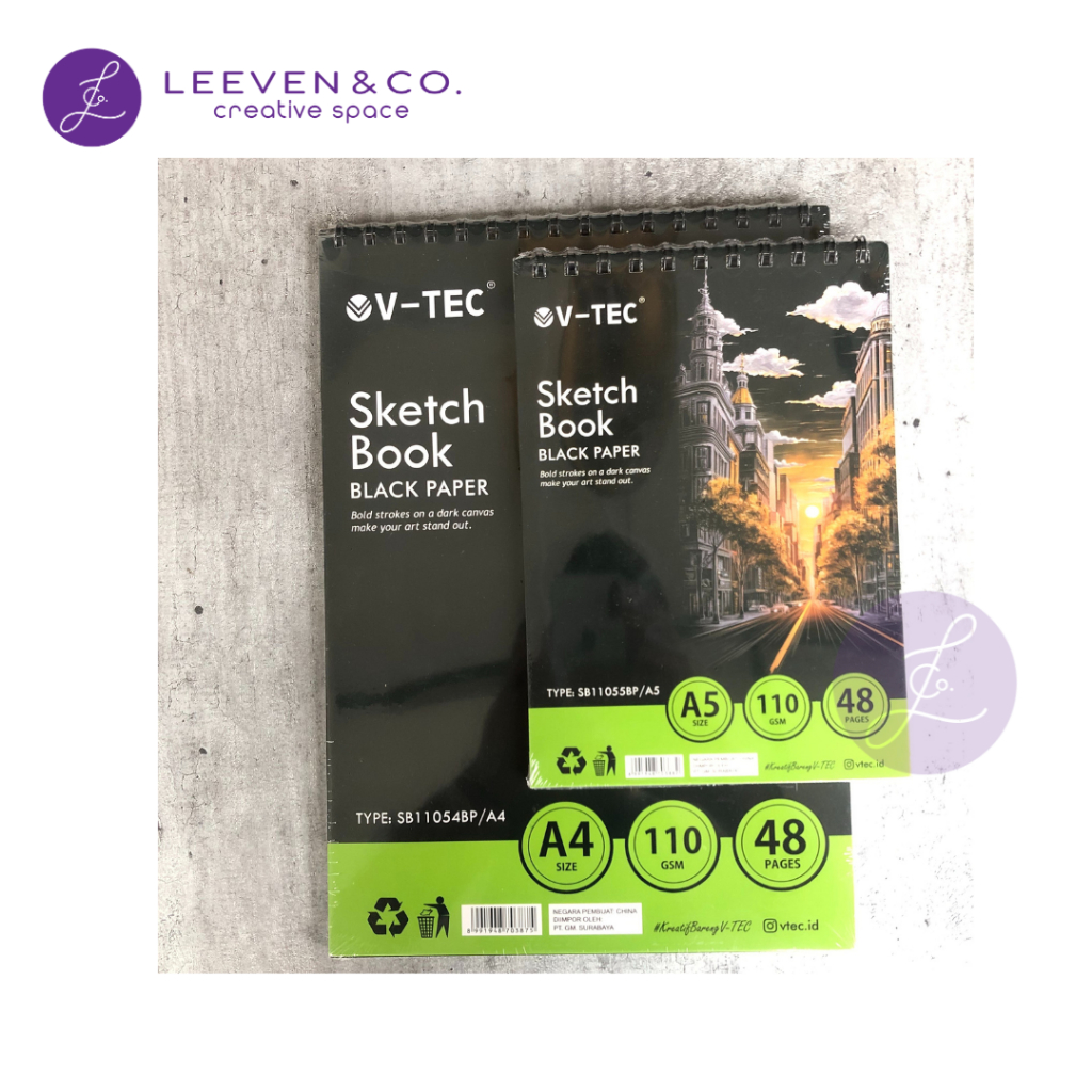 V-TEC SKETCHBOOK BLACK PAPER A4 / A5 110 GSM 48 PAGES
