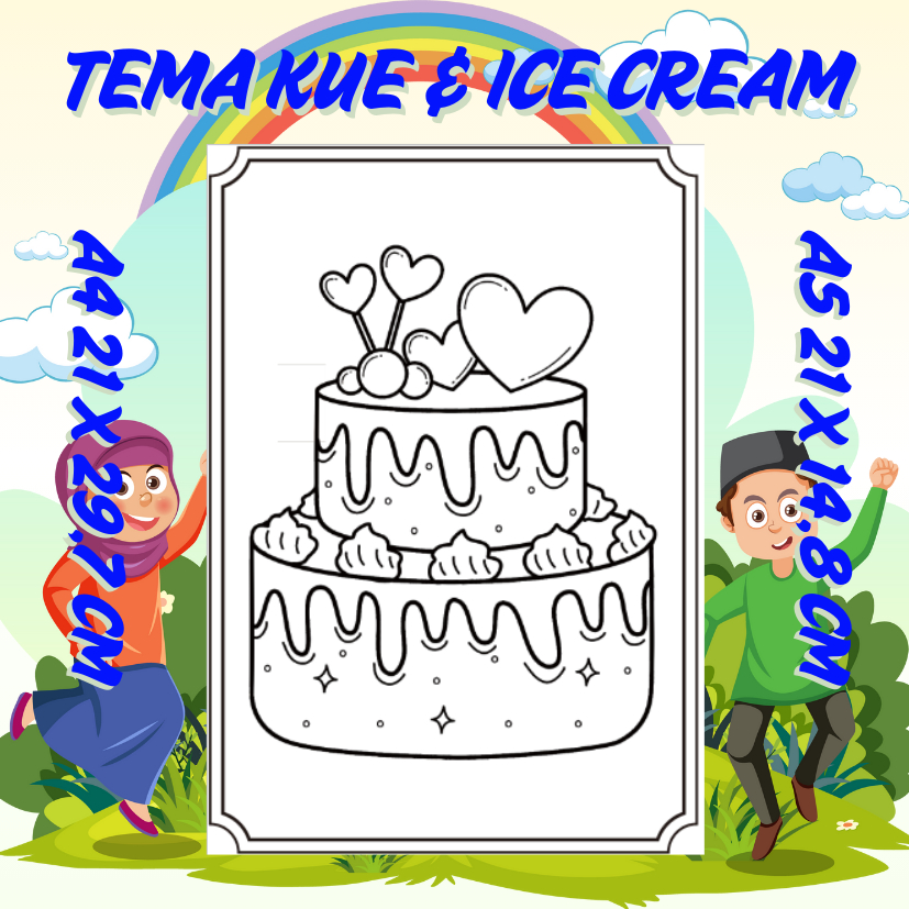 

20 Lembar Kertas Mewarnai Anak TK Tema Ice Cream Dan Kue Ukuran A5 Dan A4 Kertas HVS 80 Gsm