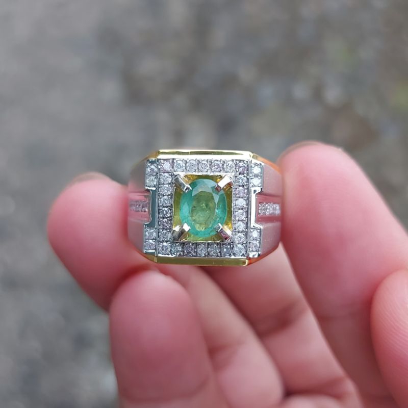 Cincin Zamrud Berlian Ring Silver Asli Original 100%