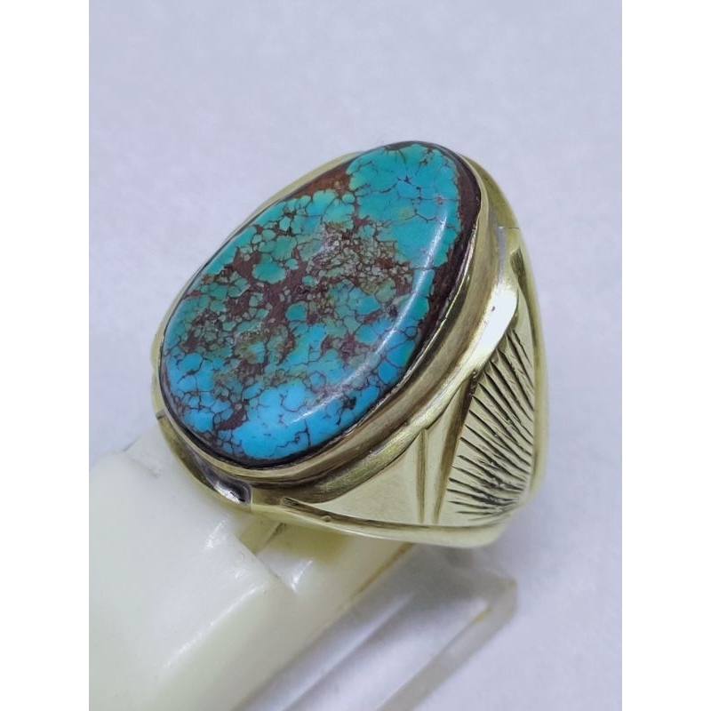 Pirus Persia natural biru urat merah lawas segitiga oval ring cincin jadul batu akik tua antik