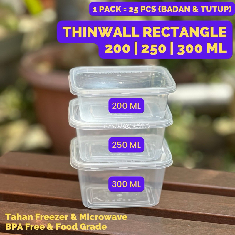 (25 PCS) Thinwall Rectangle Persegi Panjang 200 ml 250 ml 300 ml Bening | Tebal Tutup Rapat BPA Free