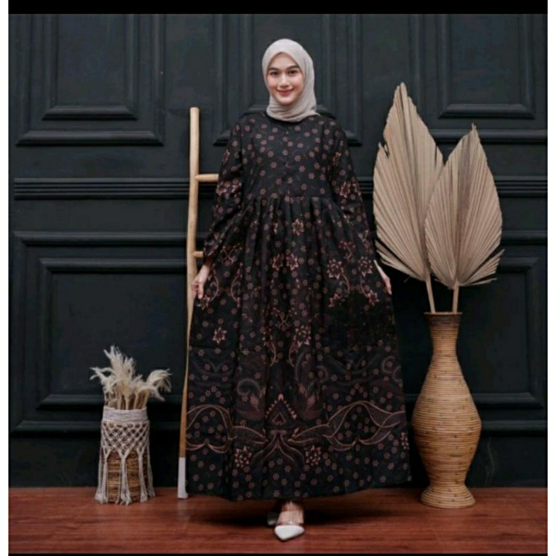Gamis Batik Pekalongan LD100 LD110 LD120 LD130 Baju Wanita Muslimah Motif Sentani