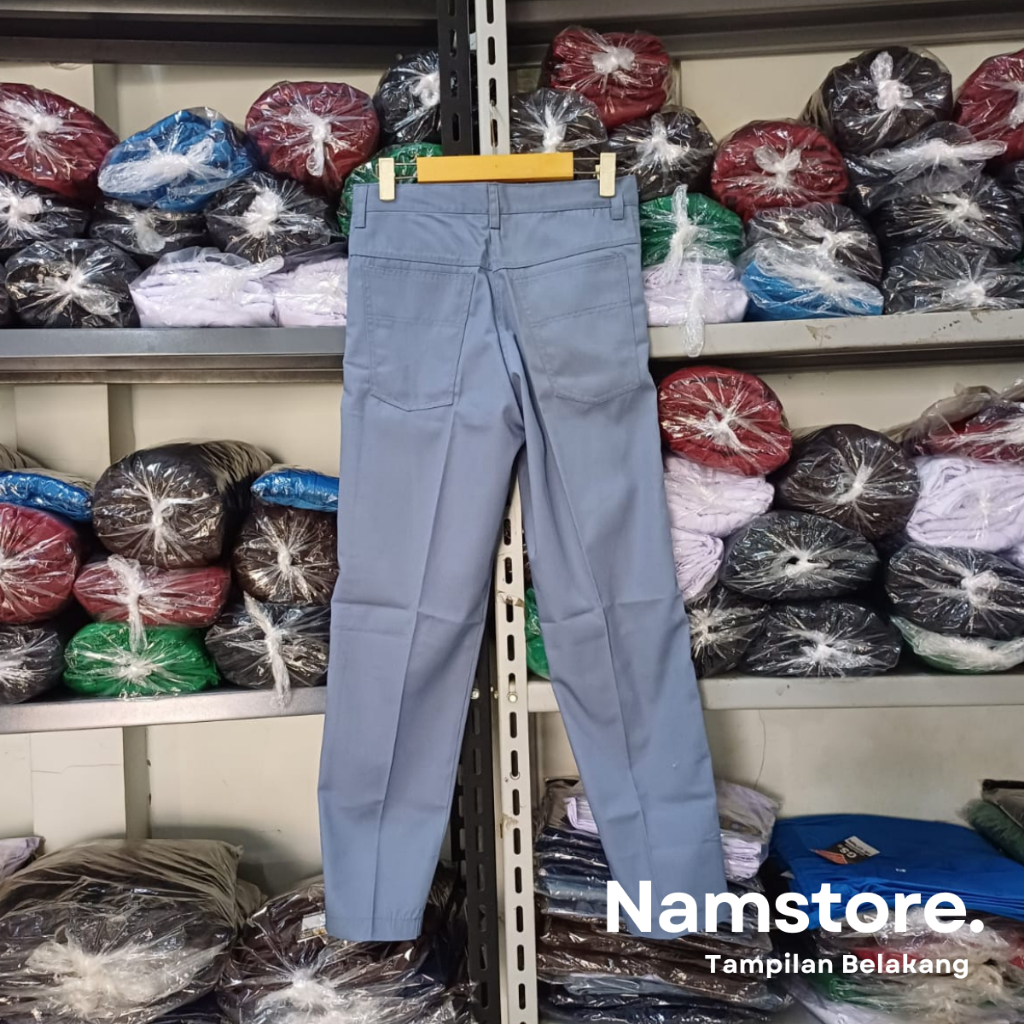 Celana Panjang SMA Abu - abu Kelas 10 - 12 Pria Seragam Sekolah SMA dan MA Kain Drill