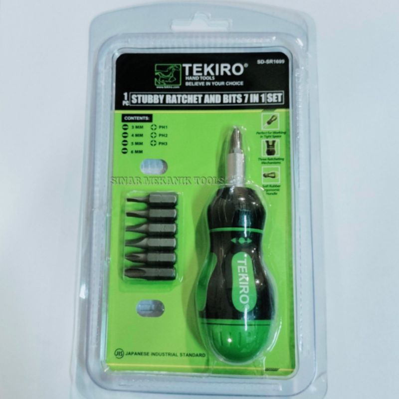 Tekiro Obeng Cebol Set 7 In 1 / Obeng Ratchet Stubby