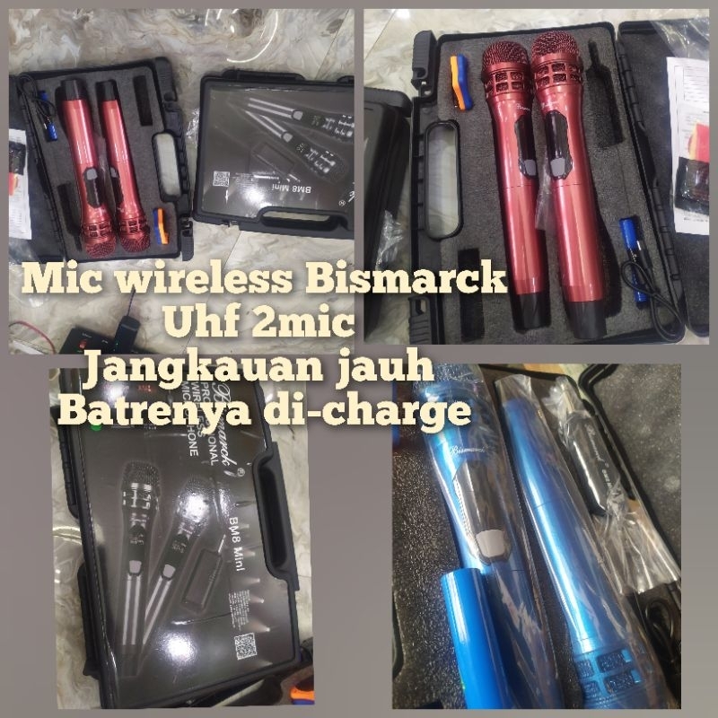 Bismark Mic Wireless Uhf 2mic Jangkauan Jauh Batrenya di-charge