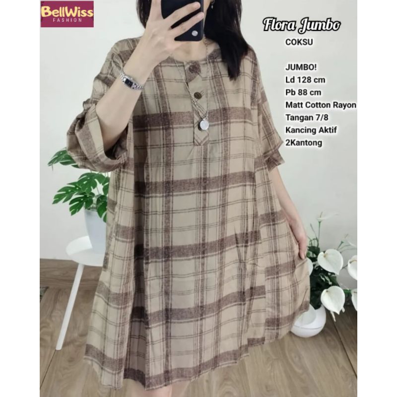 Terlarisss!!! STEVIA FLORA TUNIK JUMBO OVERSIZE (LD128) ATASAN BLUS BUSUI RAYON PREMIUM IMPORT MOTIF