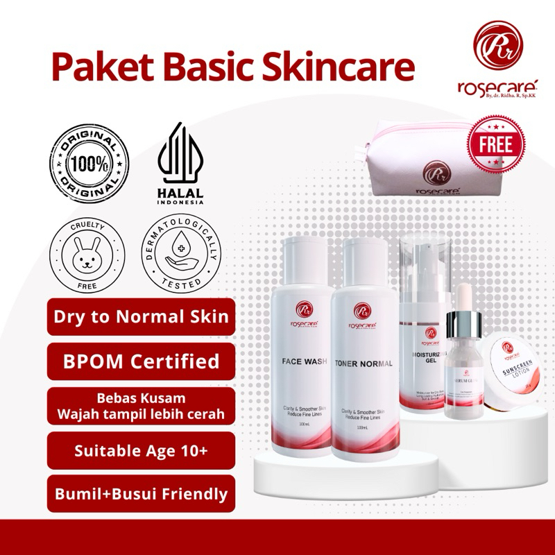PAKET BASIC SKINCARE GLOWING BPOM HALAL ROSECARE PRIA REMAJA BUSUI BUMIL FRIENDLY