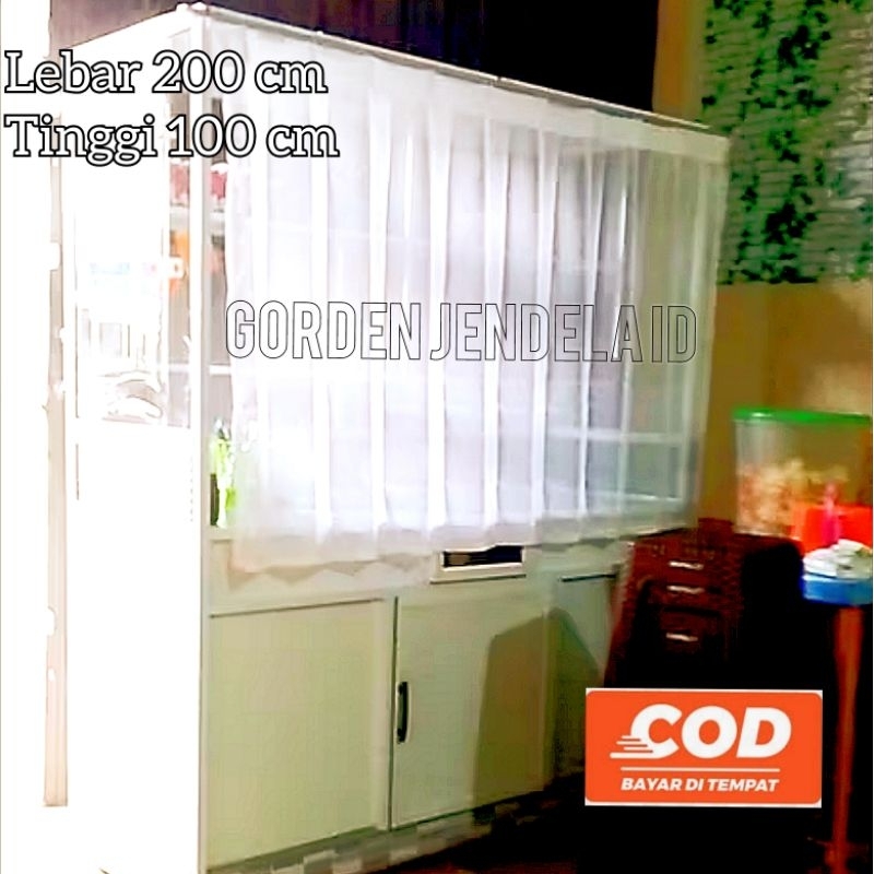Gorden Etalase 2 Meter Vitrase Hordeng Plisket Model Cantelan Putih Polos Transparan