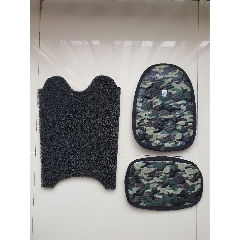 PAKET HEMAT Karpet Sepeda Listrik UWINFLY D60 + Cover Jok Motif Hexagon Army Premium - Hitam